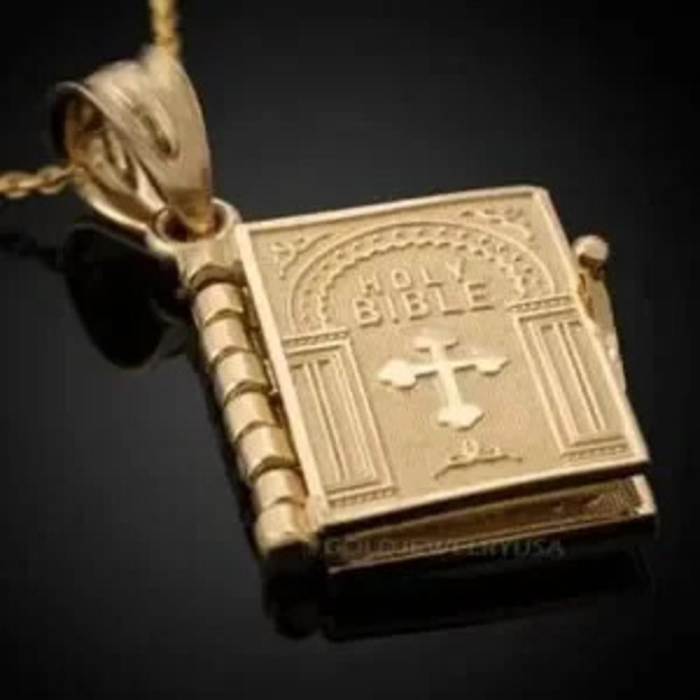 Gold Bible Necklace Lords Prayer Christian Jewelry Christmas Birthday Valentines